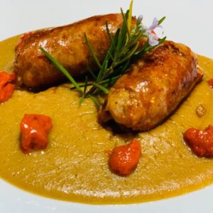 Salsiccia su crema di pane di Matera