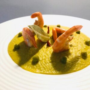 Vellutata di piselli e gamberetti